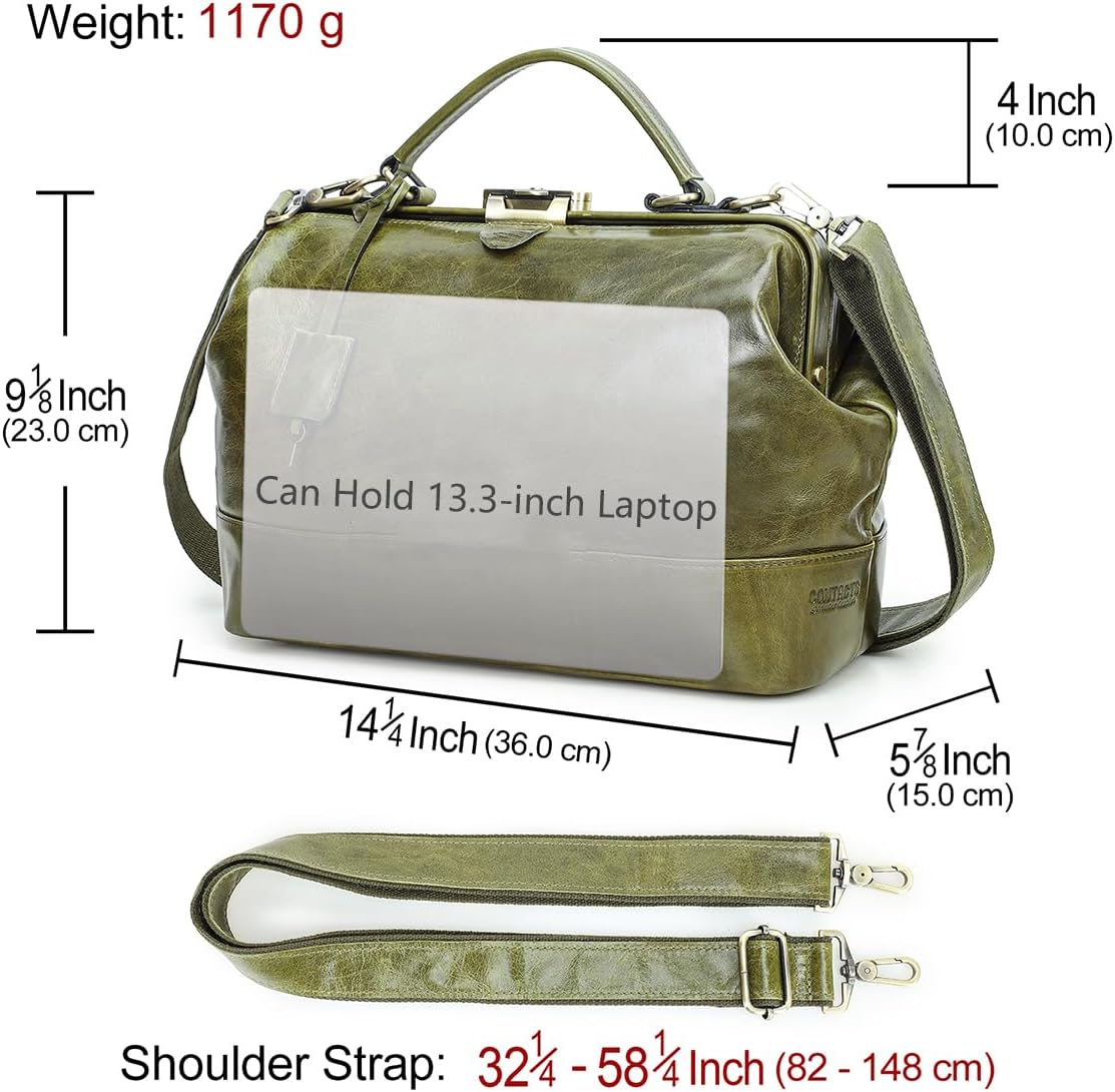 Vintage Doctor Bag Full Grain Leather Handbag Shoulder Bag for Women