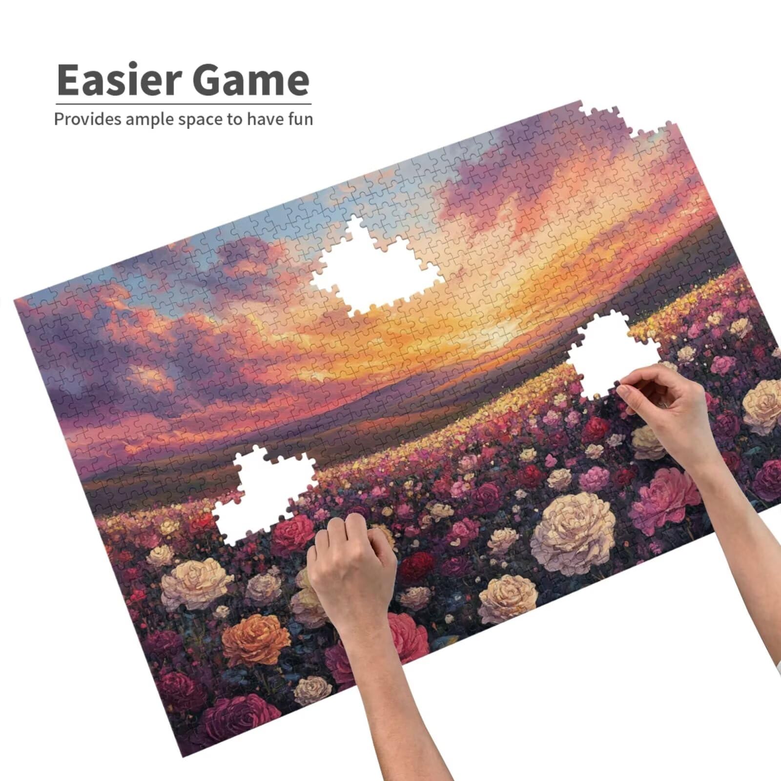 Puzzle 1500 elementów, drewniane puzzle dla dorosłych, morze kwiatów, impossible Jigsaw, sprytne zagadki, kolorowe pudełko prezentowe opakowanie do dekoracji pokoju, prezenty dla kobiet, zachód słońca