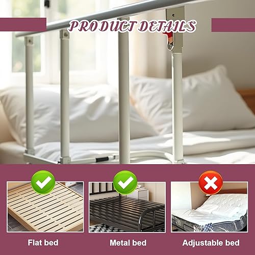 Miniatura 7 de Riel de cama plegable de 30   Rieles de cama de seguridad para adultos mayores (TwinKing, sin herramientas) Soporta 300 libras  Correa