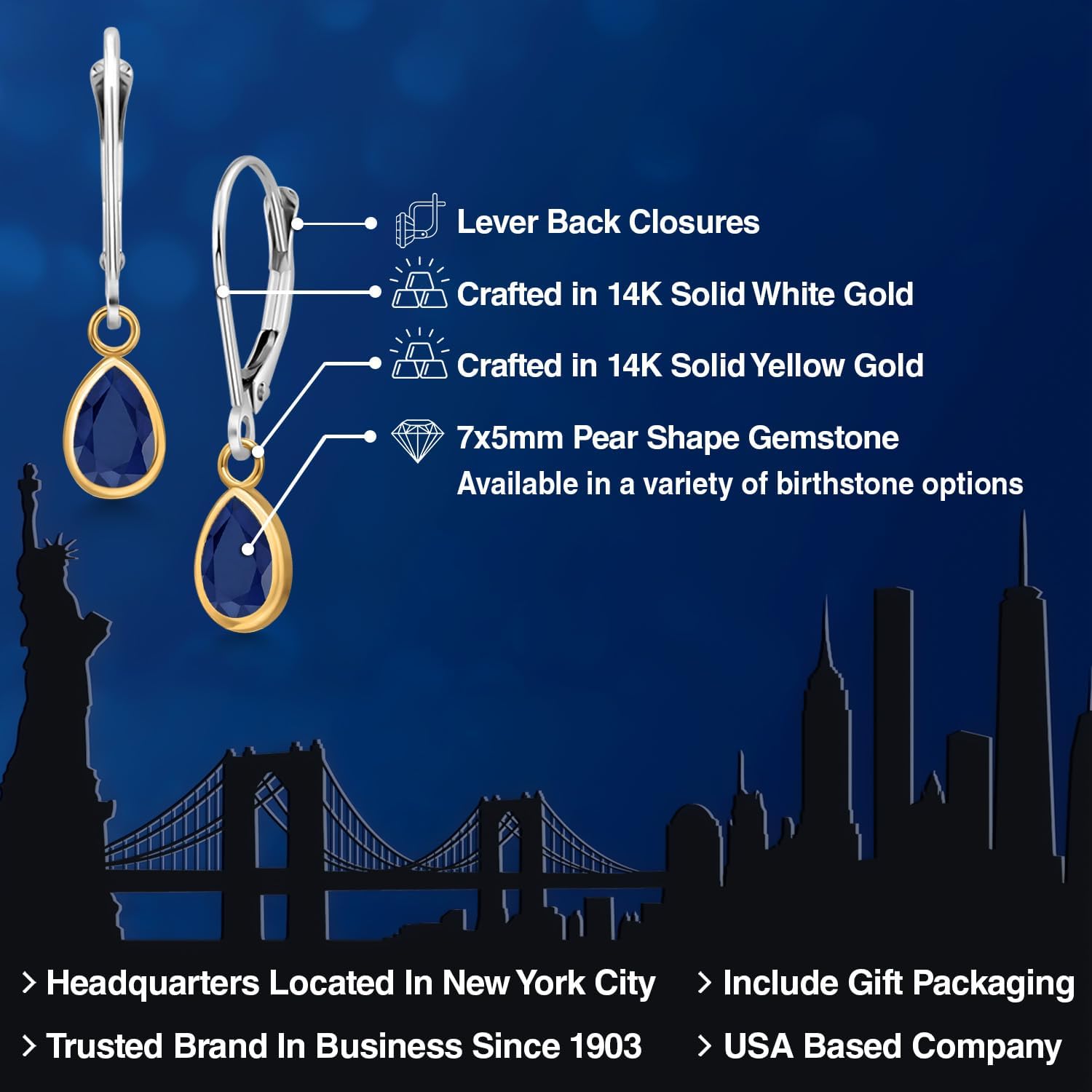 Gem Stone King 14K Two Tone Gold Gemstone Birthstone Drop Dangle Teardrop Earrings for Women | Pear Shape 7X5MM | Fine Jewelry Gifts for Her Mom Women Wife - Image 2