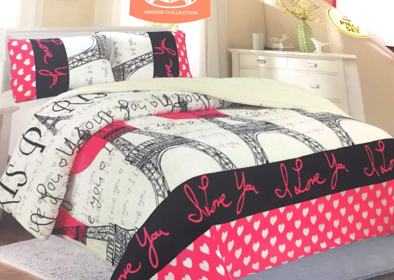 Linen Express Paris Eiffel Tower Flannel Blanket Set - Sherpa Borrego Kit -  Set of 3 Pieces Blanket u0026 Pillow Shams - Super Soft u0026 Comfortable Queen:  Buy Online at Best Price