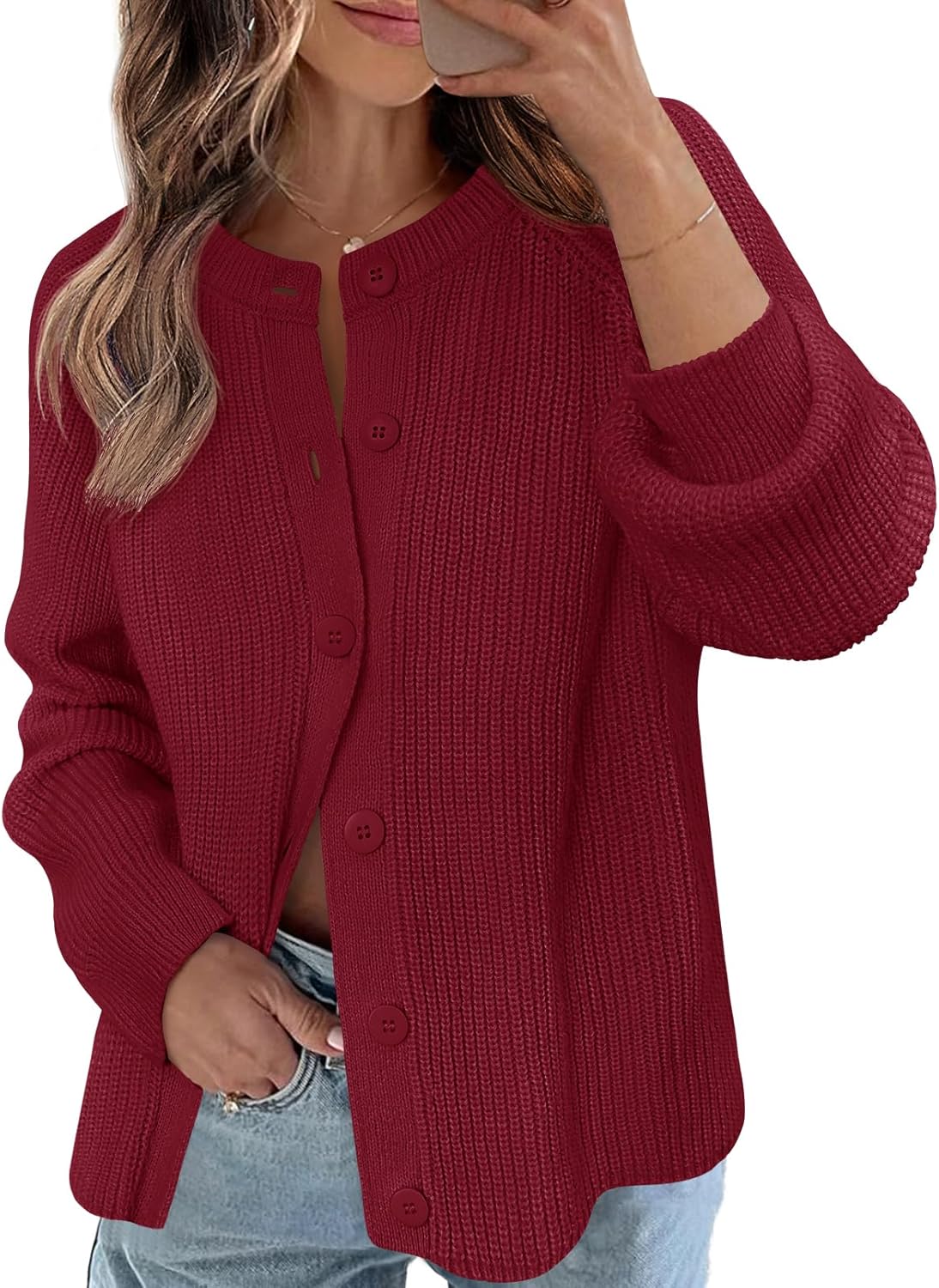 MEROKEETY Women's Winter Fall Long Sleeve Cardigan Sweater 2026 Crew Neck Button Open Front Chunky Knit Outfits