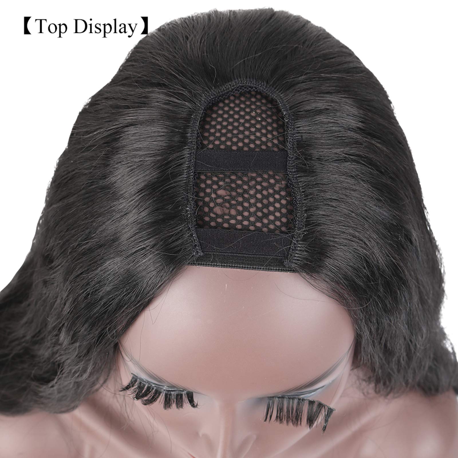 KRSI Body Wave U Part Wigs for Women U Part 3.5'' x 3.5'' U Shape Glueless Wigs Natural Black Full Head U-part Hair Extension Clip in U Part Wig Synthetic Hair Half Wig 50.8cm (1B-6681)