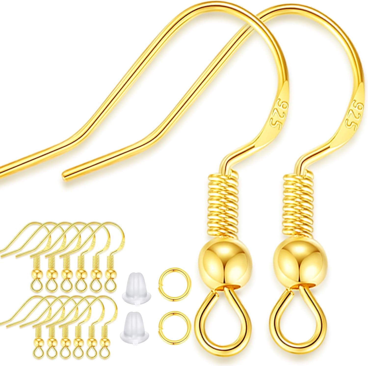 XIANNVXI 900pcs Earring Hooks,Gold Plated Hypoallergenic Earring Hooks for Jewelry Making Earring Making Supplies with Earring Backs and Jump Rings Earring Making Kit for DIY