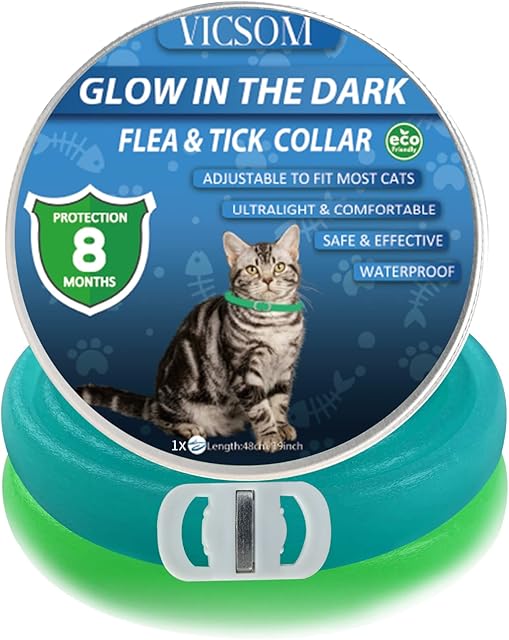 Flea and Tick Collar for Cats, Luminous Glow Flea Cats Collar, Flea Treatment Cats, 8 Months Protection Waterproof Adjustable Natural Flea and Tick Collar for Kittens Cats Puppies 1Pc Light Blue