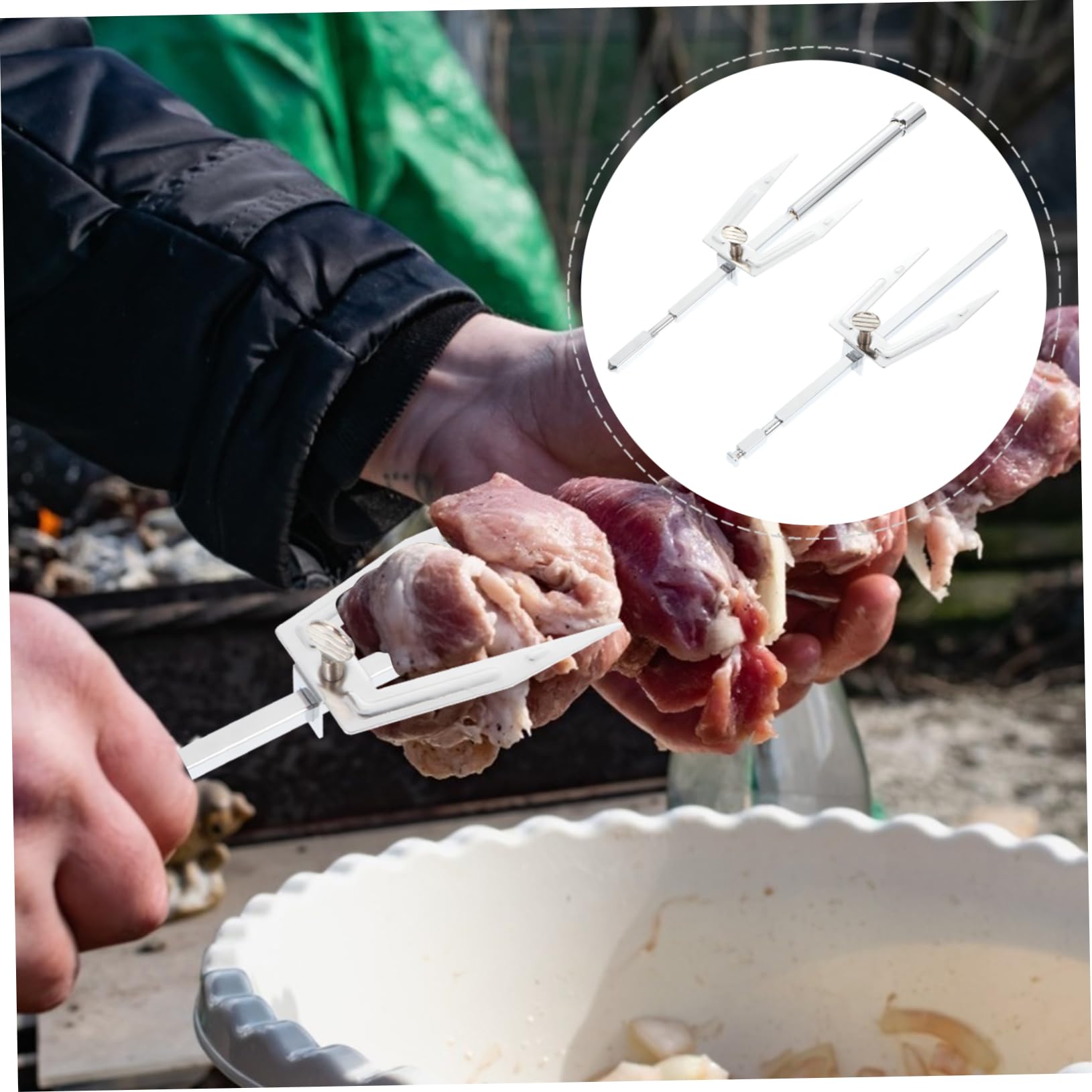 MAGICLULU Forchetta per Pollo Arrosto in Acciaio Inossidabile Resistente alla Ruggine Asta Girevole, Facile da Usare per Barbecue e Feste in Casa