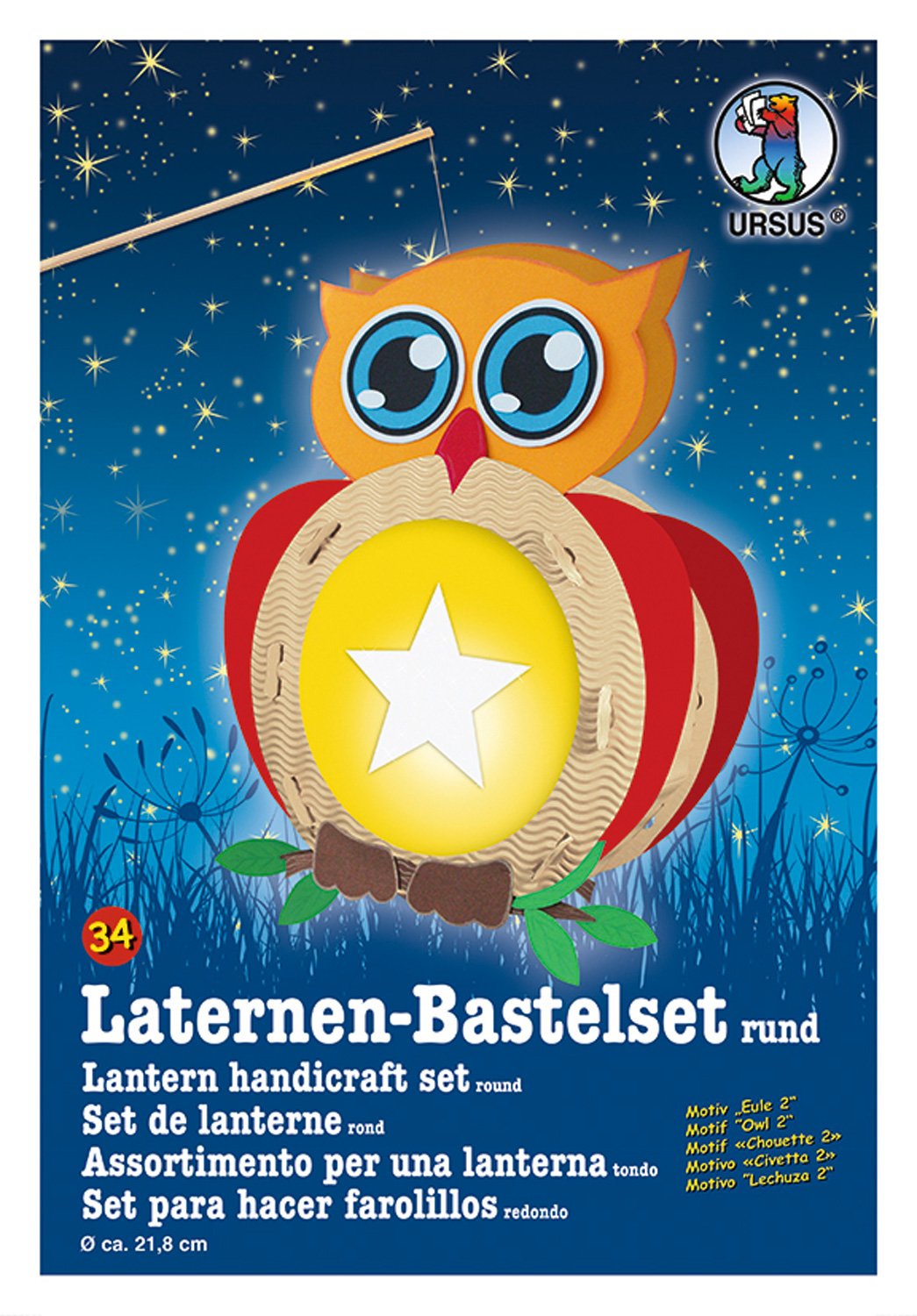 Ursus 18700034 Lantern Craft Set, Owl 2, Approx. 21.8 x 21 x 10.3 cm, Diameter Approx. 21.8 cm, Includes Template Sheet with Craft Instructions (English language not guaranteed), for DIY, Ideal for the next lantern run