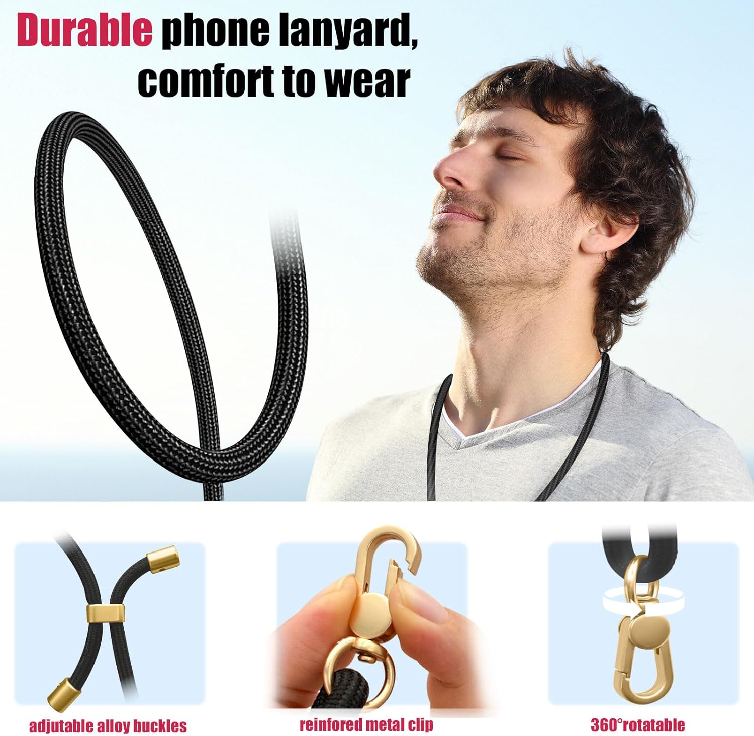 Phone Lanyard Crossbody, 30" Adjustable Neck Strap, 8" Wrist Straps, Small Finger Strings with Universal Phone Patch, Anti-Theft Solution for Men and Women, Indoor/Outdoor Use, Case Friendly - Image 6