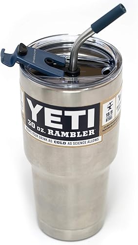 Miniatura 3 de Tapa de vaso a prueba de derrames con popote de acero inoxidable en ángulo + popote de silicona + cepillo de limpieza para vasos Yeti Rambler u