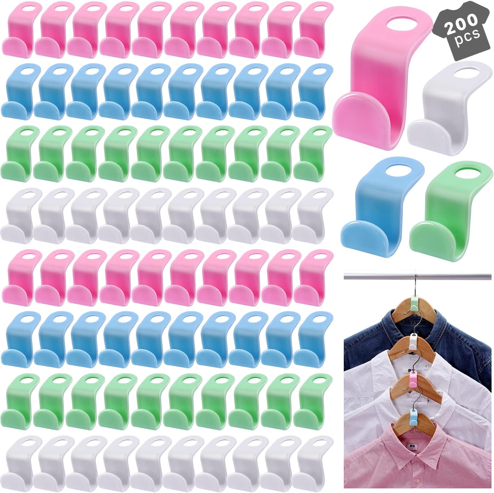 Erinnmy 200PCS Clothes Hanger Connector Hooks,Space Saving