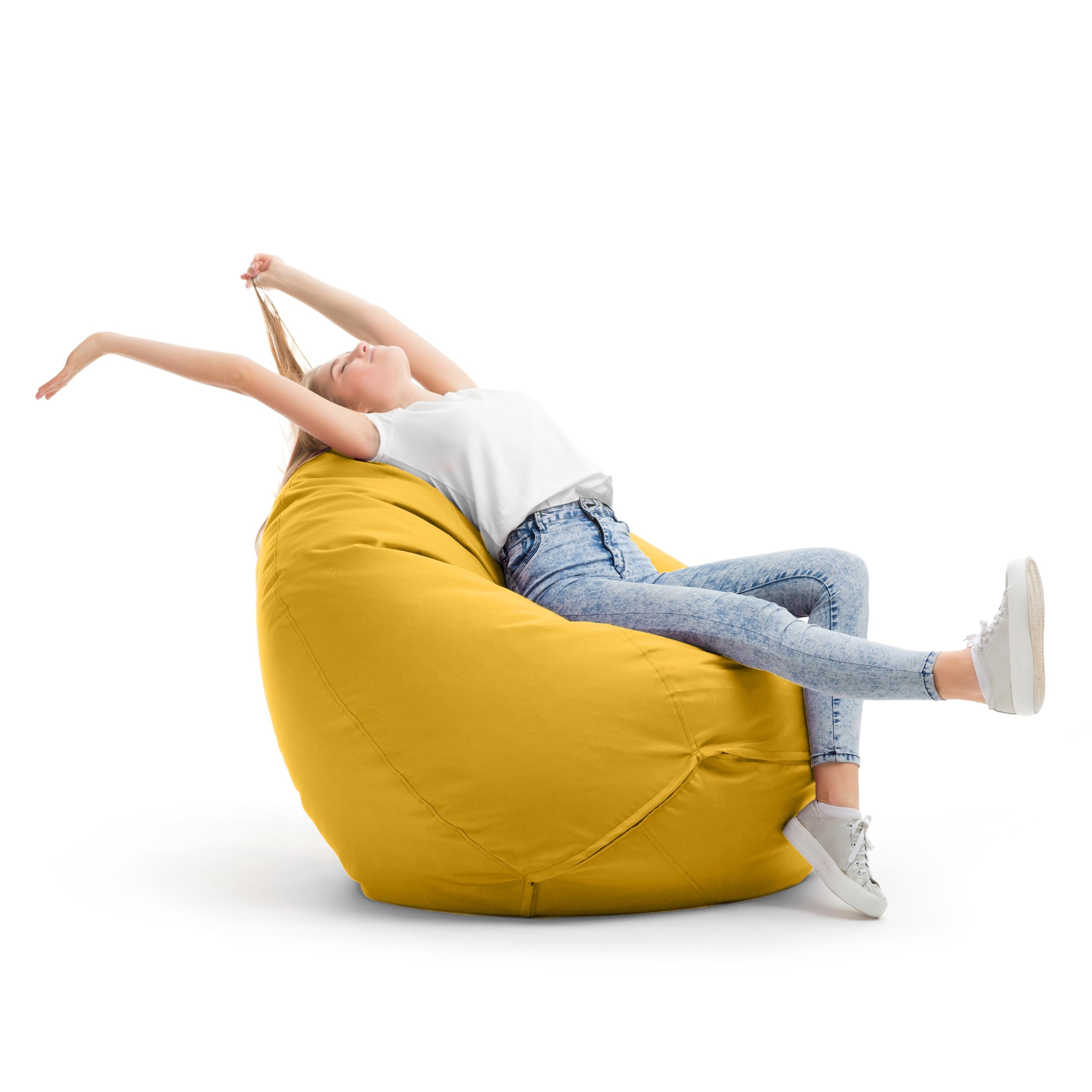 Bruni Pouf Classico XL en Jaune – Gros Pouf Salon/Chambre pour Adultes, Pouf Poire géant, Bean Bag intérieur et extérieur avec Housse Lavable en Machine