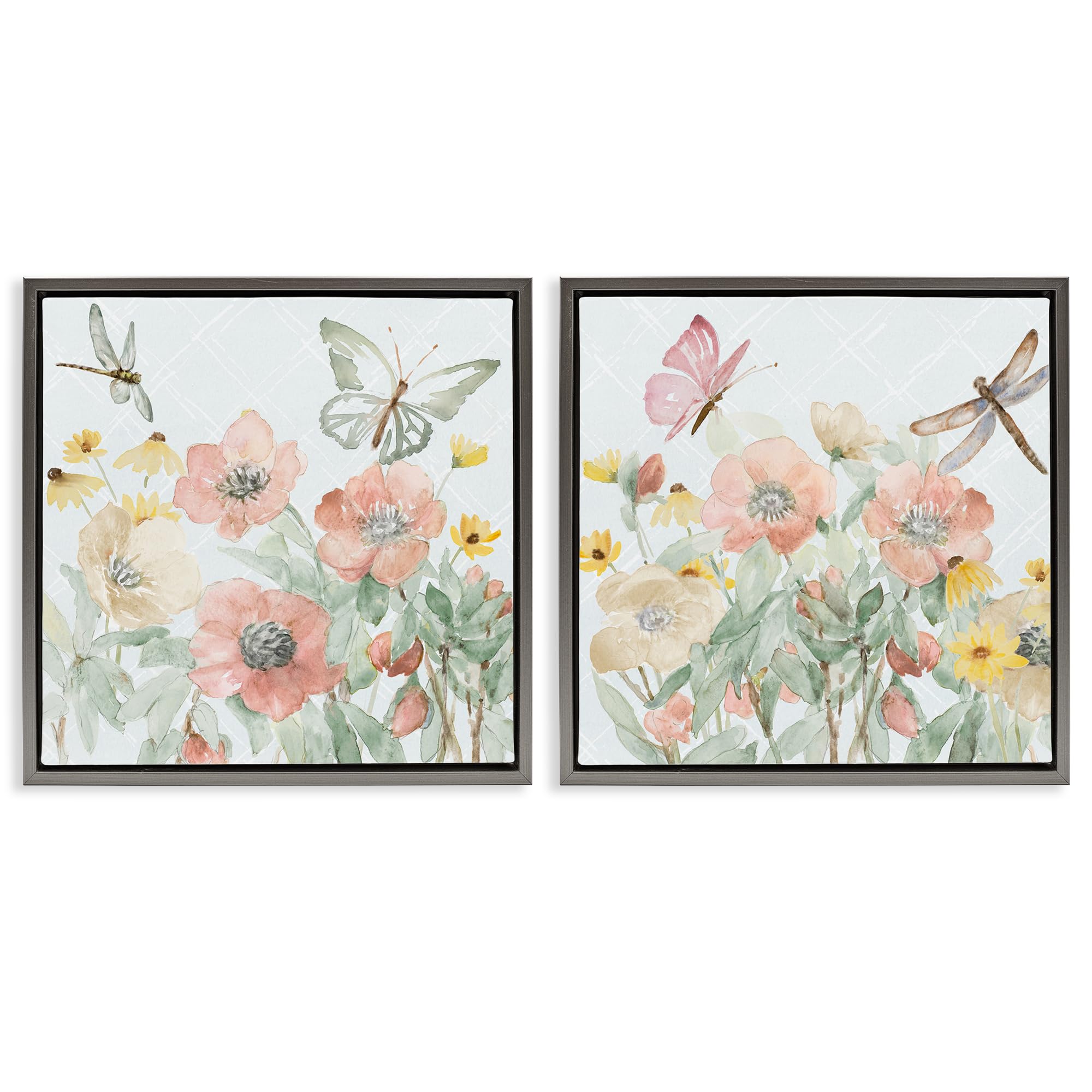 Stupell Industries Pastel Garden Butterflies Blossom 'Delicate Garden Joy'| 2Pc Floating Frame Art Set 2