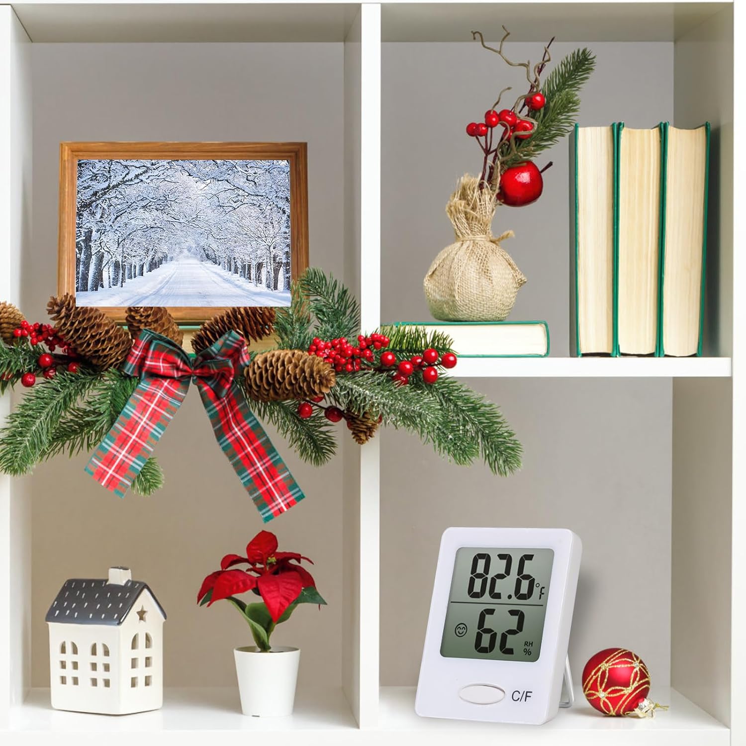 4 termometri igrometro: mini termoigrometro con supporti, termometro interno, termometro, igrometro digitale per interni come soggiorno, camera da letto, ufficio (bianco) - Immagine 4