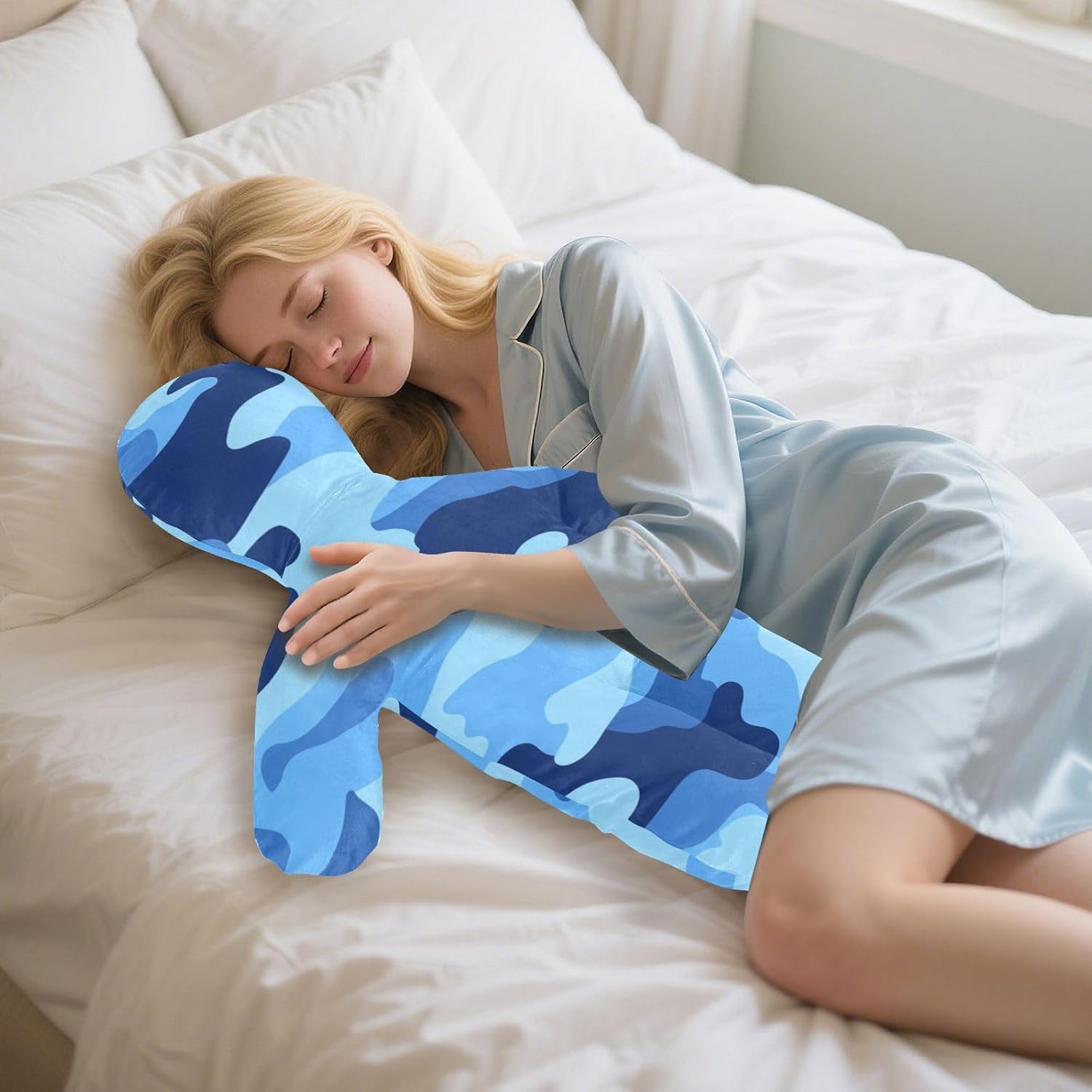 Extra Long Human Pillow Extra Long Cuddling Pillows Back Support for Kids Deep Blue Camouflage