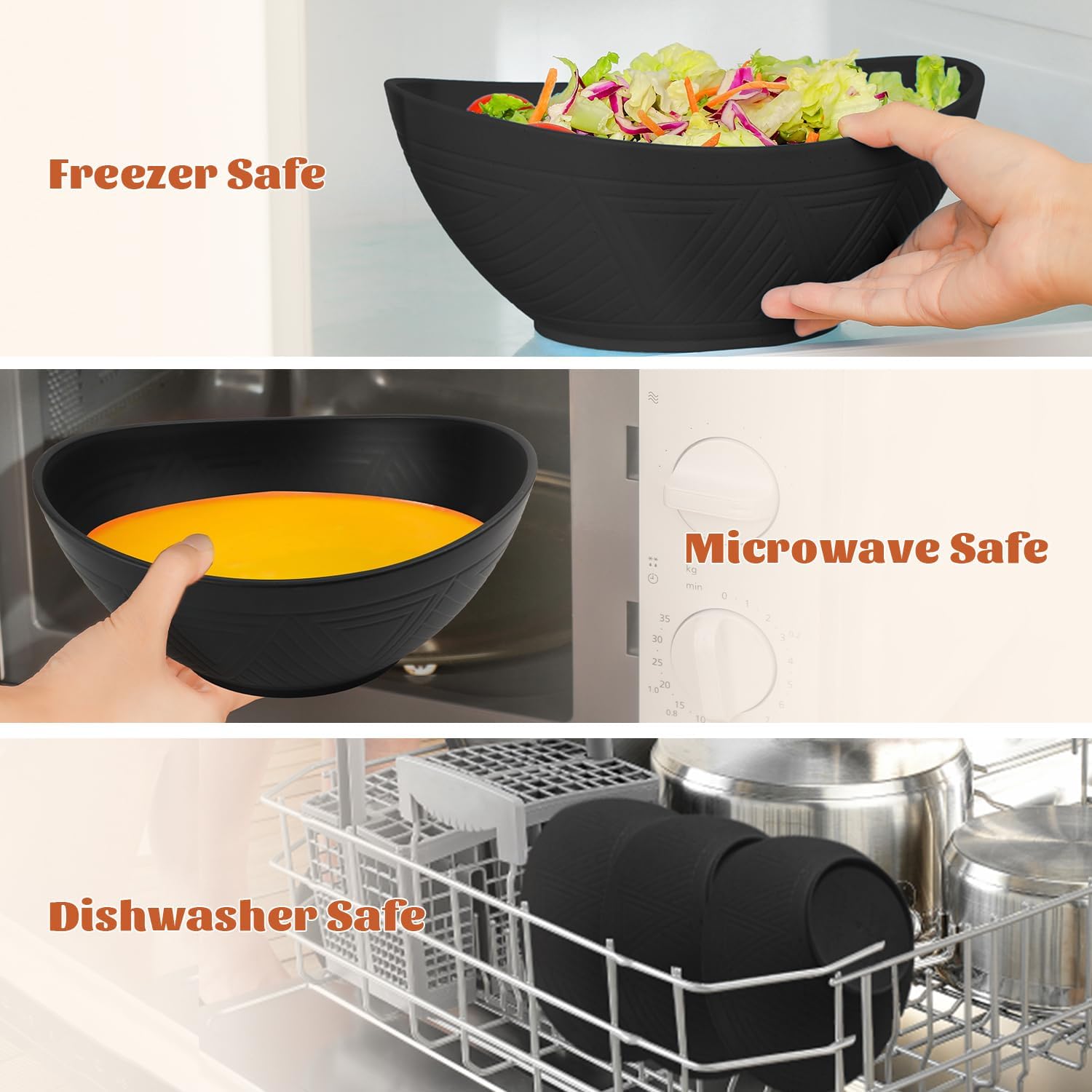 Homienly 9.6 inch Serving Bowls, Large Serving Dishes for Wedding Parties, 60 Oz for Salad, Side Dishes, Pasta, Oval Shape, Microwave & Dishwasher Safe, Set of 4, Black - Image 5