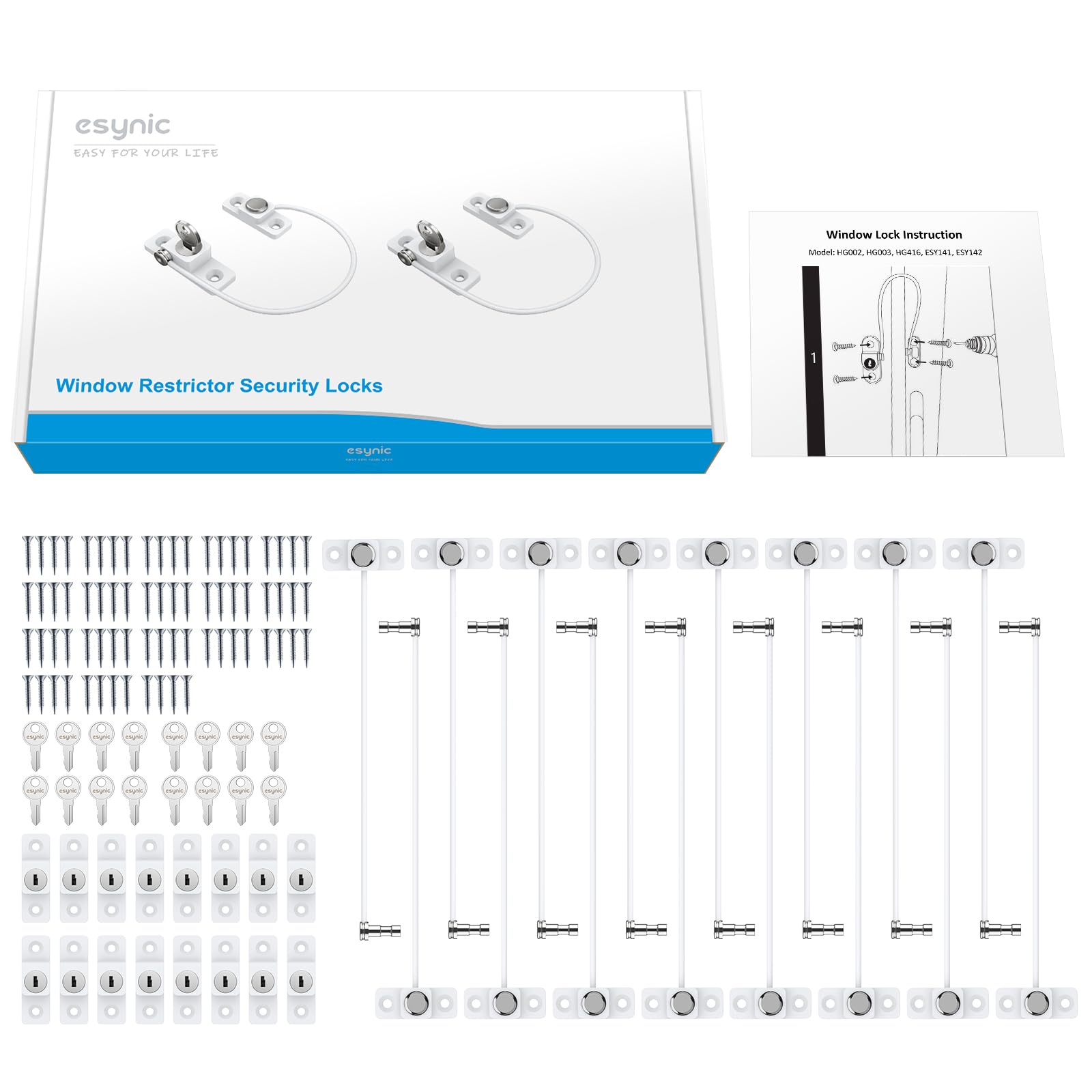 eSynic Lot de 16 entrebâilleurs de fenêtre pour sécurité enfant UPVC avec vis, clés, limitant la distance d'ouverture et la ventilation pour la sécurité de la maison, du bureau, etc