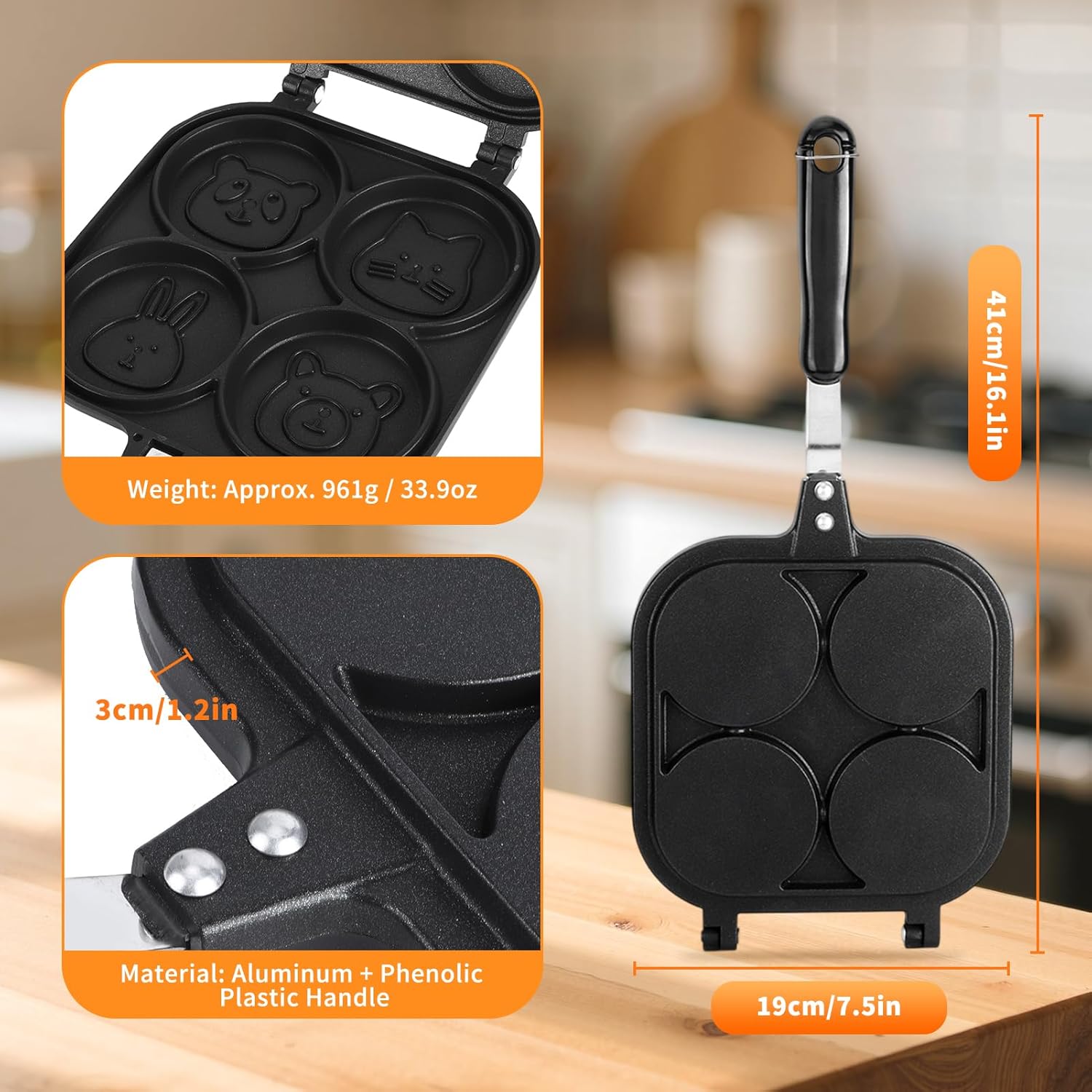Aluminum Egg Fry Pan with Nonstick Coating, 4-Hole Design, Easy to Clean, Comfortable Handle, Practical Cookware Material, 4 Cups
