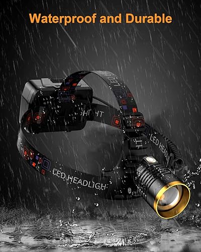 Miniatura 6 de SKYFIRE Linterna frontal recargable de 3000 lúmenes altos, 13 modos LED de 7500 mAh luz de cabeza con sensor de movimiento, zoomable 90 ajustable