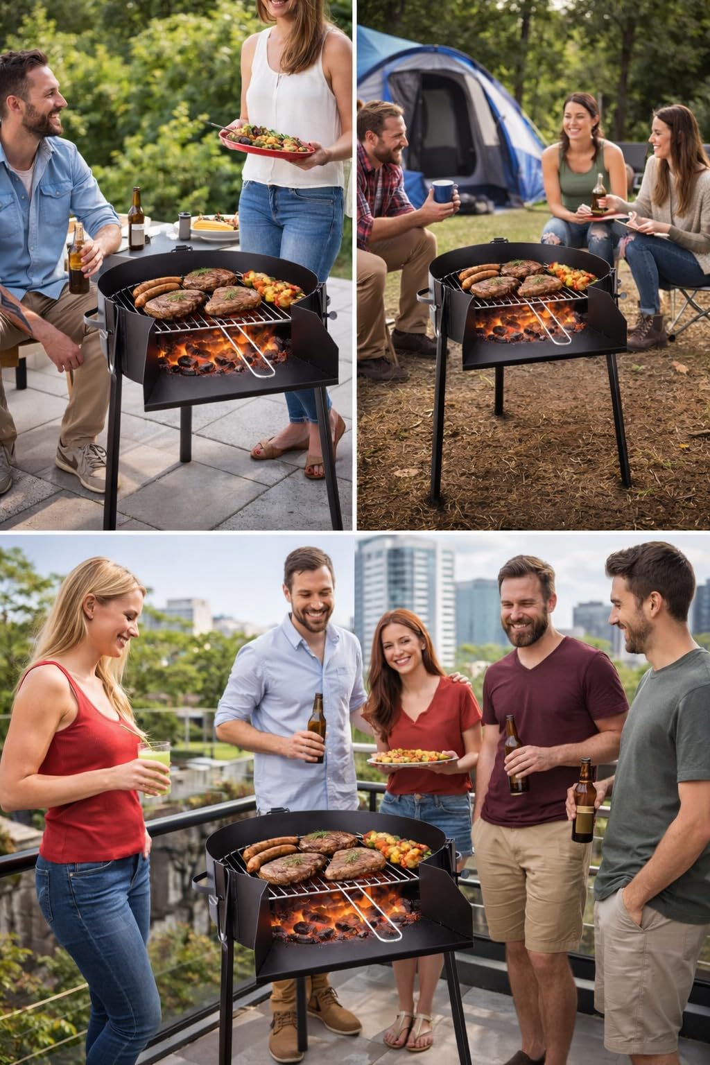 Barbacoa de Carbón Redonda Portátil con Parrilla Elevable – Acero Resistente para Jardín y Terraza (50 CM)