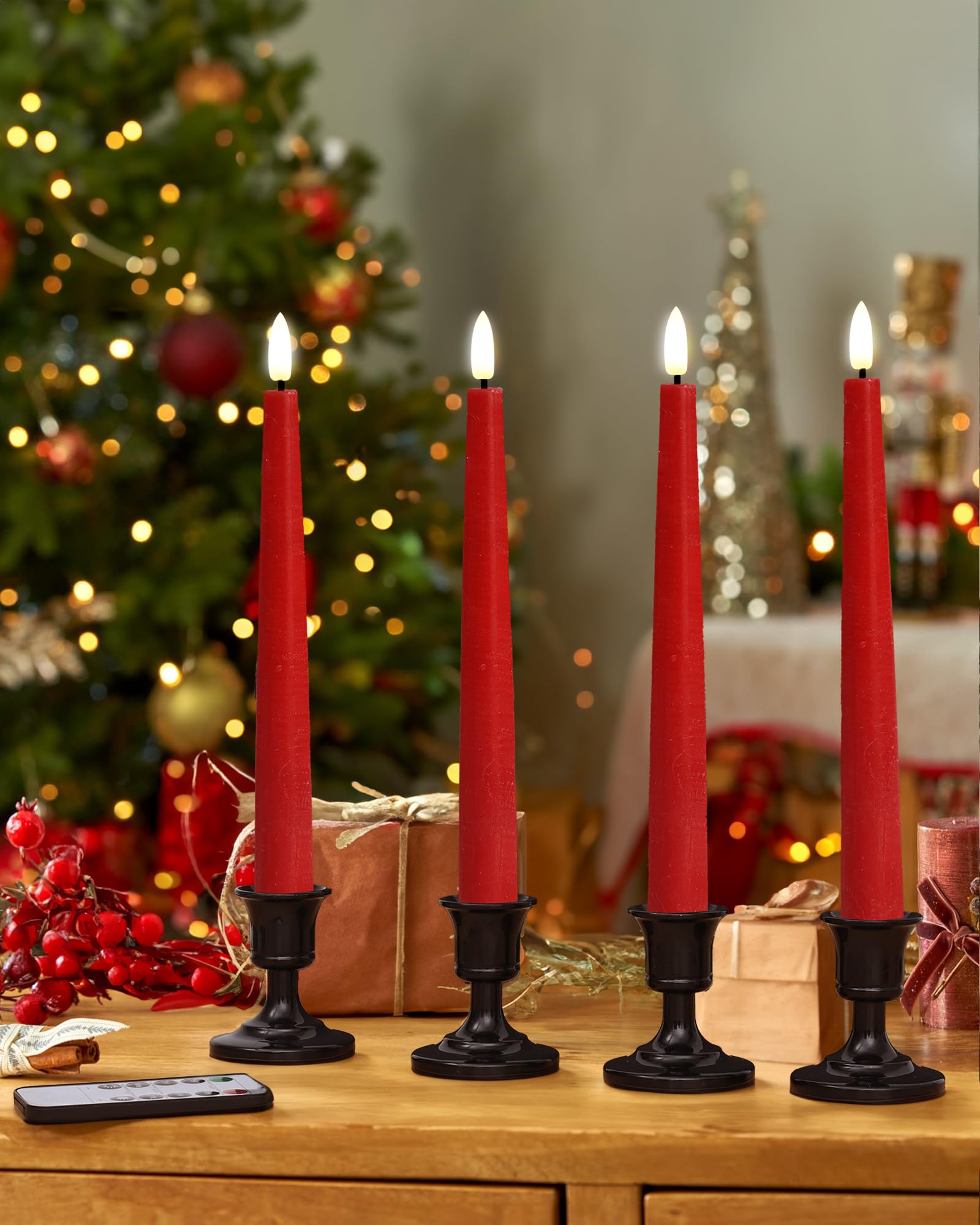 Stmarry Candele a LED in vera cera, senza fiamma, senza fiamma, con telecomando e timer, candele antigoccia a batteria, con fiamma tremolante 3D, set di 6