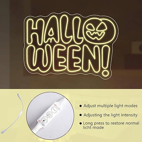 Miniatura 5 de Decoraciones de Halloween para exteriores e interiores, letreros de neón de Halloween, calabaza, luz de neón grande regulable de 23 x 17 pulgadas,