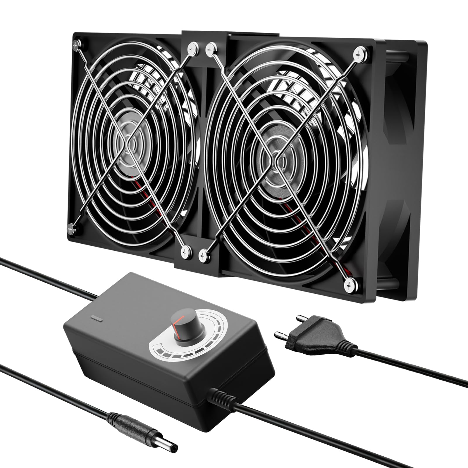 Doble 120mm 12V Ventilador para PC - Velocidad de Viento Ajustable, Ventilador de Pc, ventilador AC 220V - 240V, 2700RPM, ventiladors de PC Portátil para Router,Laptop, TV Box, Ventiladors Dual