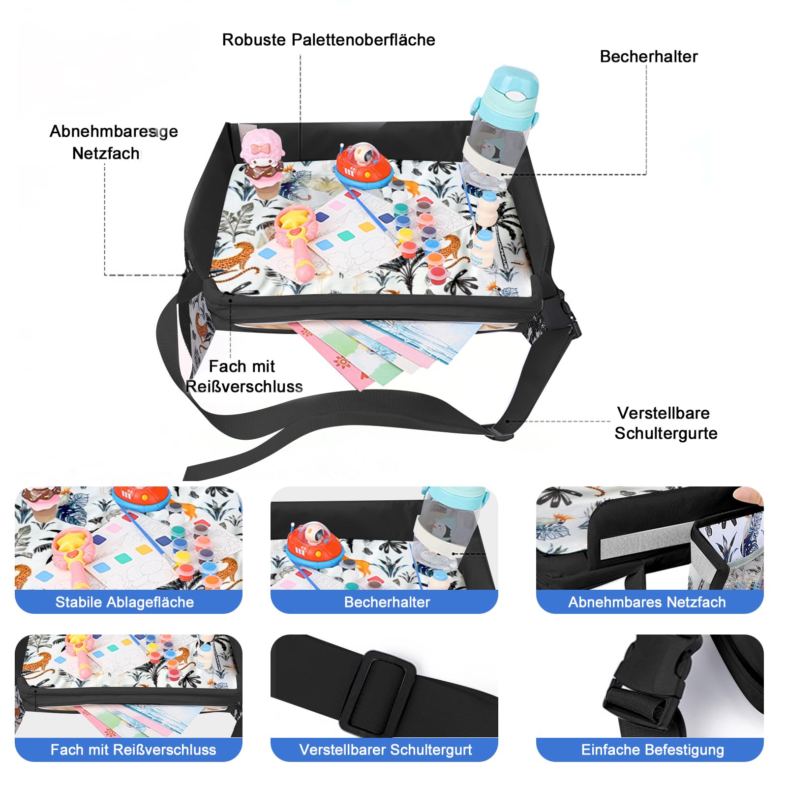 Kinder Knietablett Reisetisch,Kinder Reisetisch mit Zeichenbrett, Reisetablett Kindersitzfür Wasserdichtes Kindertisch,Autotisch für kind rücksitz