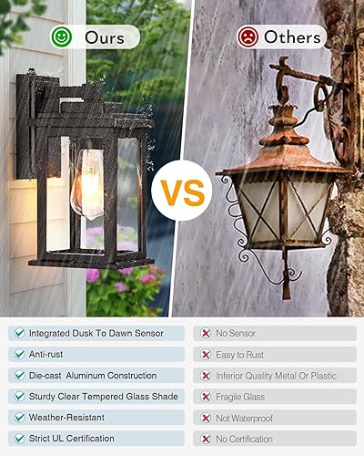 Miniatura 59 de VIANIS Luces negras para exteriores del atardecer al amanecer para casa, paquete de 2 luces de pared al aire libre, luces de porche impermeables