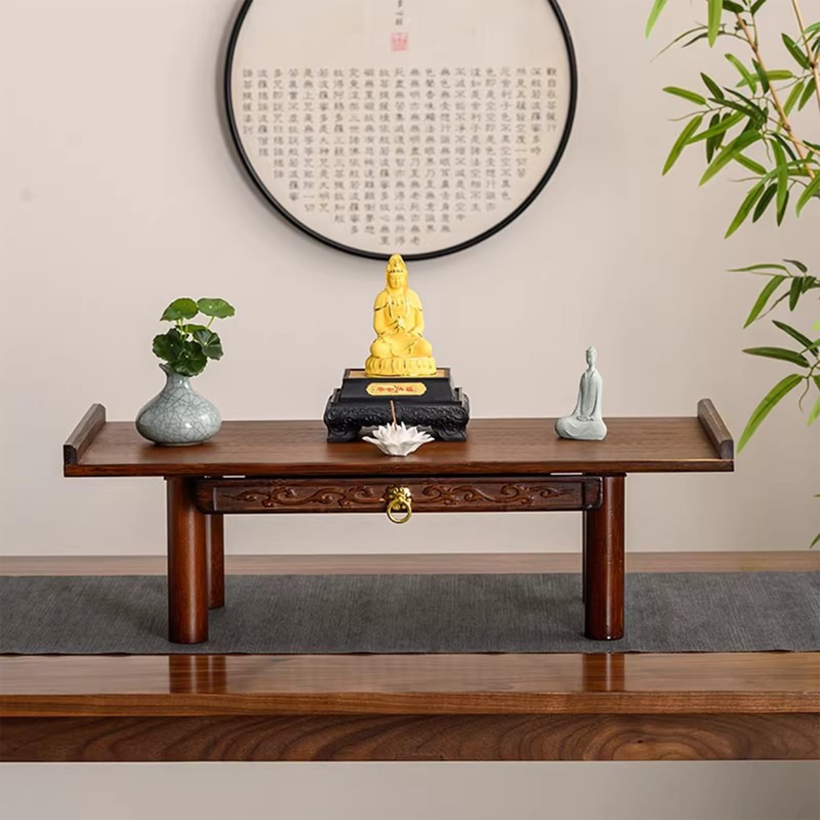 LSOPCYE Bamboo Buddha Statue Stand,Altar Table With Hidden Tray