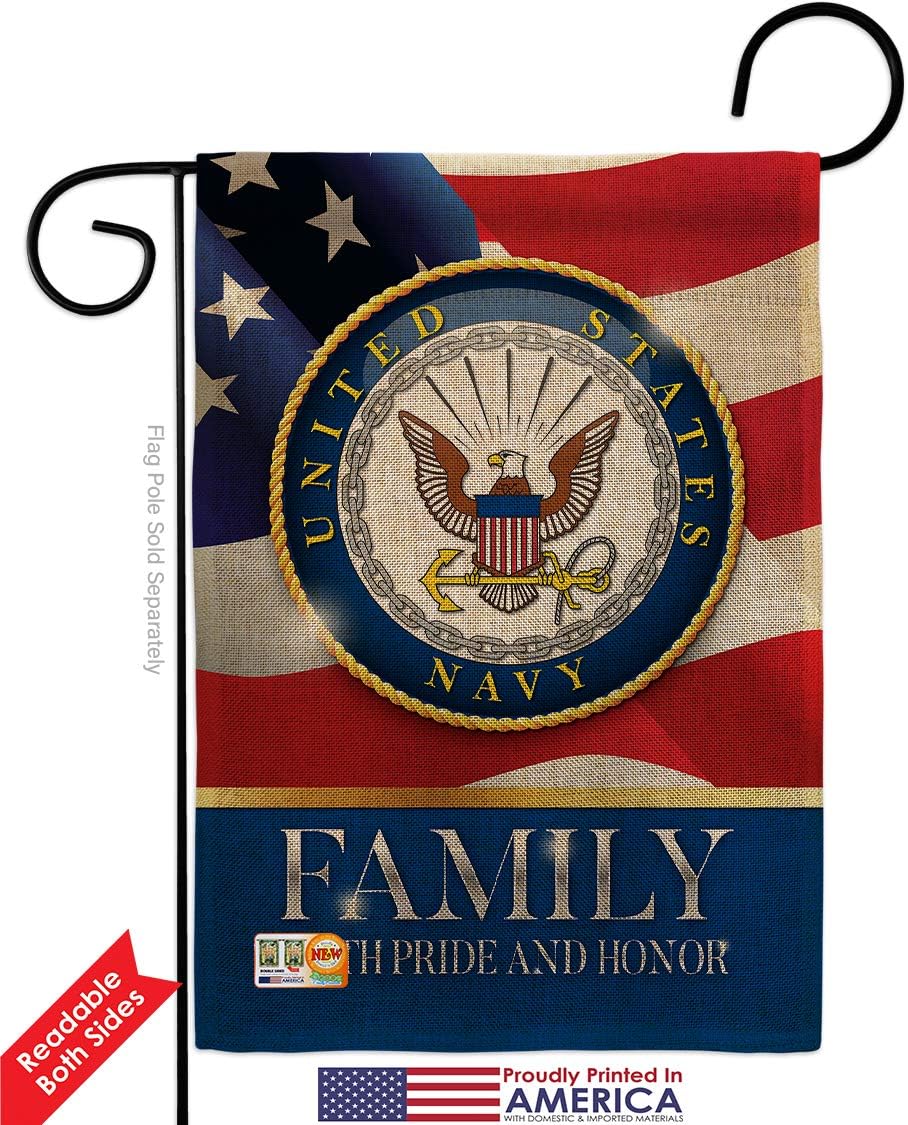 Navy US Family Honor Burlap Garden Flag Armed Forces USN Seabee United State American Military Veteran Retire Official Small Decorative Gift Yard House Banner Double-Sided Made In USA 13 X 18.5