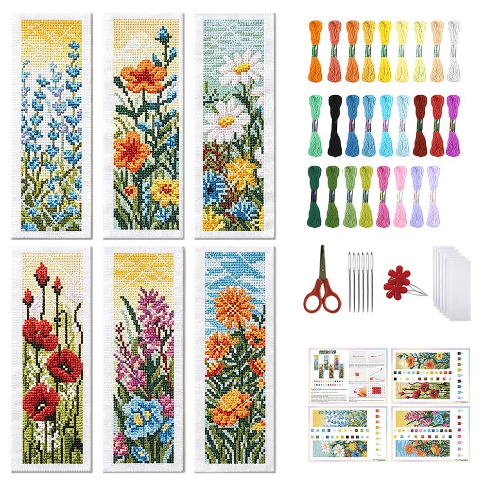 FREEBLOSS Cross Stitch Bookmark Kits - 6 Sets -24