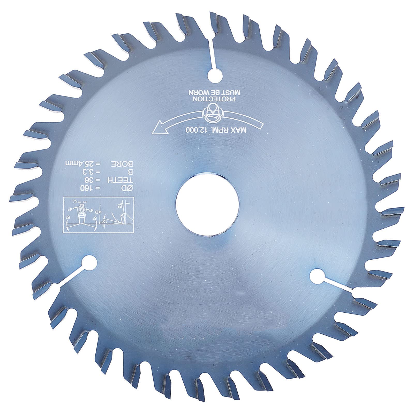 Brzeszczot z twardego stopu do obróbki drewna – 36 zębów, średnica 160 mm, trzpień 25,4 mm – niebieska powłoka zapobiegająca rdzy – tarcza tnąca do płyt z litego drewna