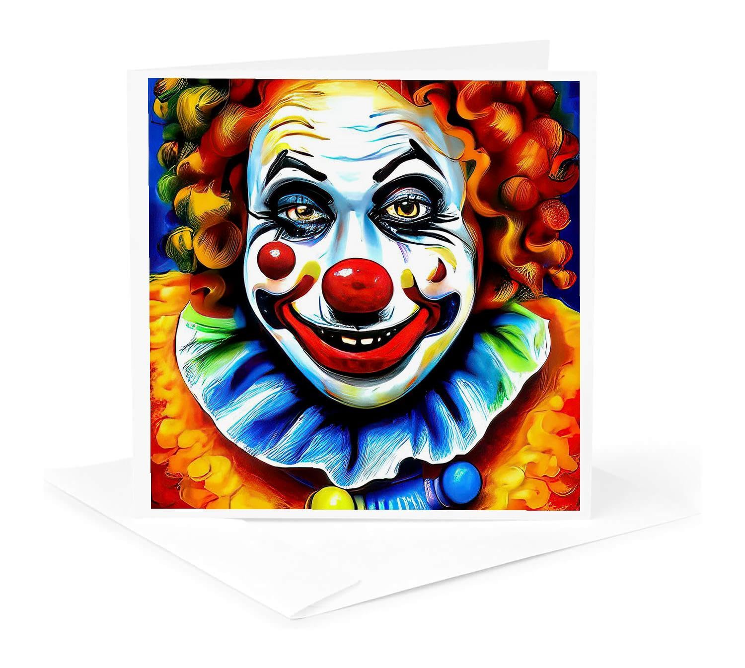 Greeting Card - Kind and beautiful classic clown with red nose and curly red hair - Alexis Design - Clowns