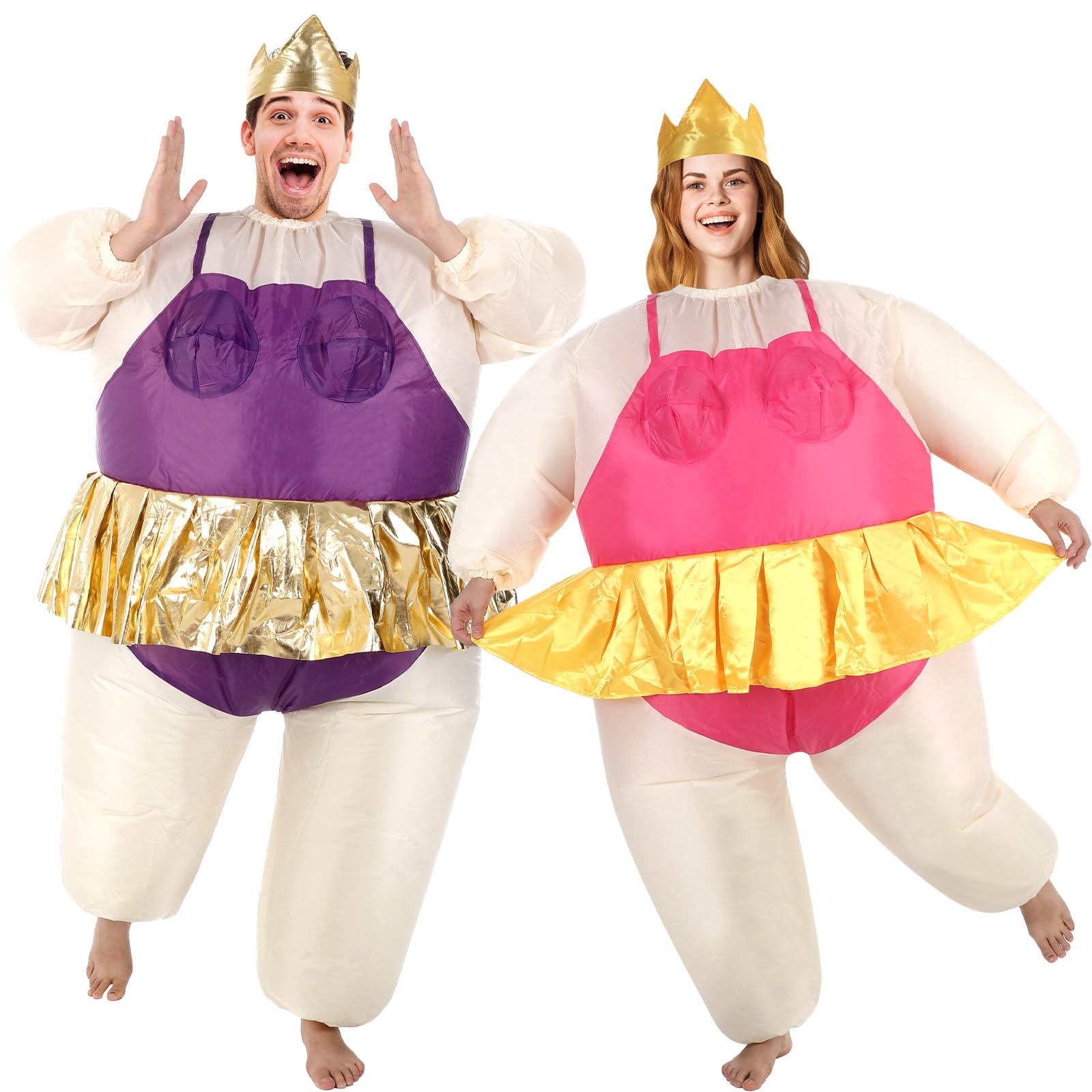 RoundFunny2 Pcs Inflatable Ballerina Costume Blow up Funny Fat Suits Costumes for Adults Ballet Halloween Party