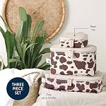 Itzy Ritzy Packing Cubes for Travel – Set of 3 Travel Organizers; Each Cube Features Mesh Top, Double Zippers, Fabric Handle (Cow Print)