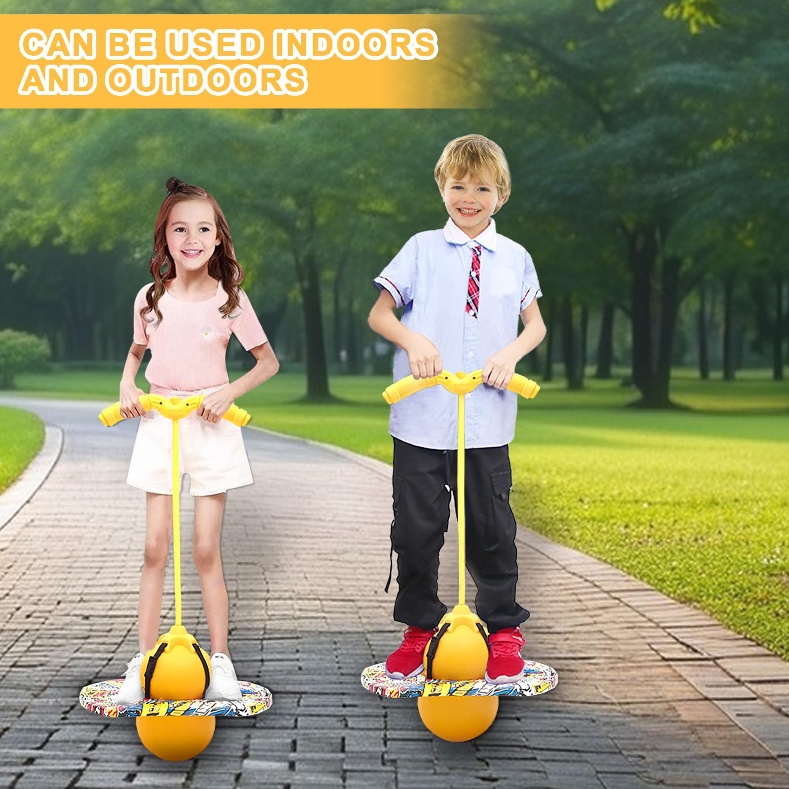 Pogo Ball con asas, Pogo Stick pelota de saltar para niños, barra de saltar con bomba de aire, pelota de entrenamiento de equilibrio, regalo para niños a partir de 6 años (amarillo)