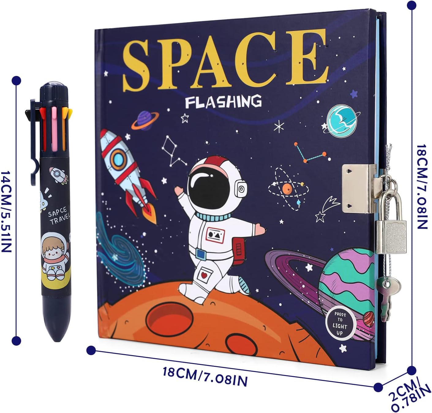 YOYTOO Light Up Space Diary with Lock and Keys for Boys, Outer Space Notebook Journal Set with Multicolor Ballpoint Pen, 192 Pages for Writing Drawing, Birthday Gift for Kids Teens Students : Toys & Games