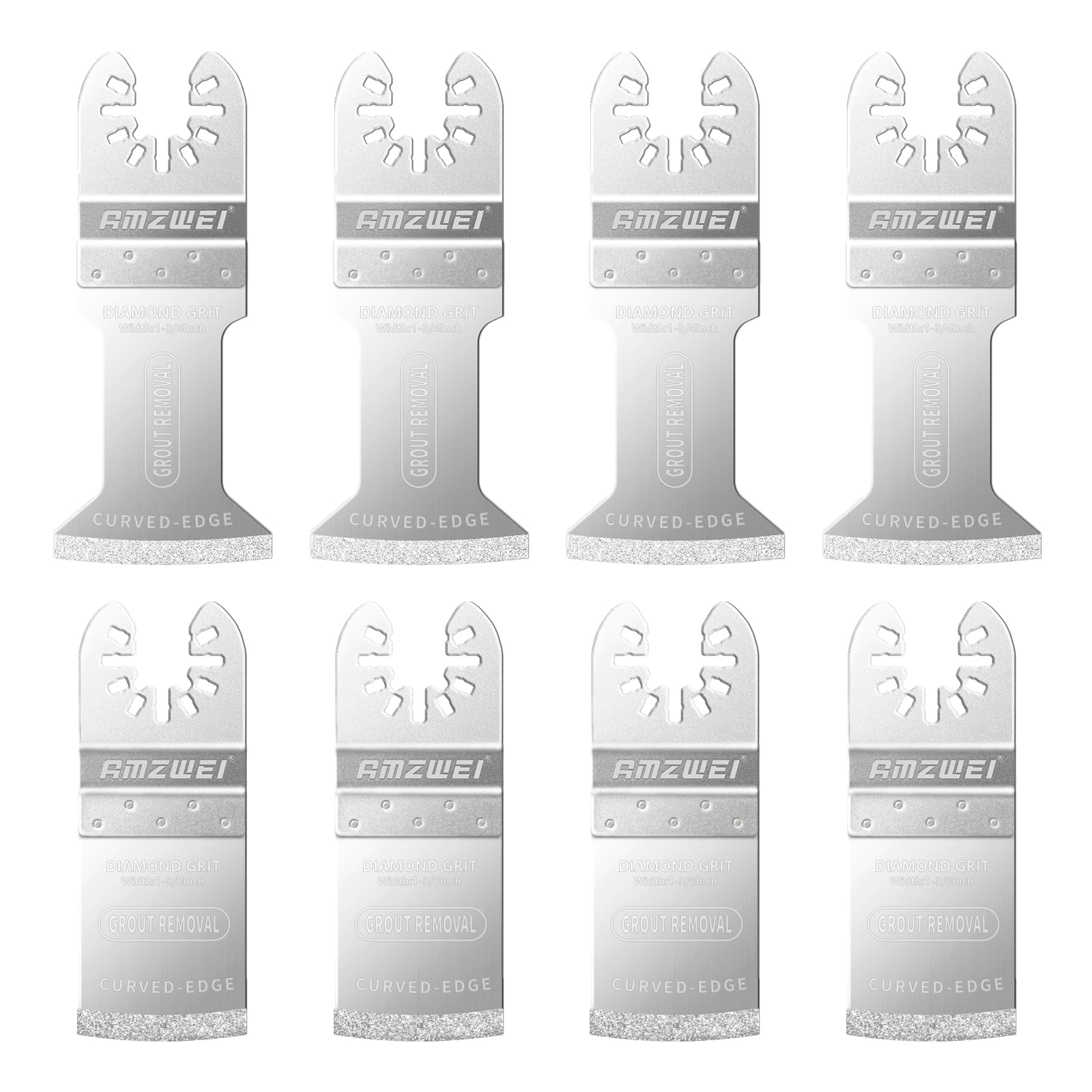 Amzwei 8Pcs Oscillating Multitool Diamond Grout Removal Blades Universal Remove Grout Plaster Mortar Cutting Grinding Shaping Compatible With Dewalt Milwaukee Ryobi Rockwell Fein