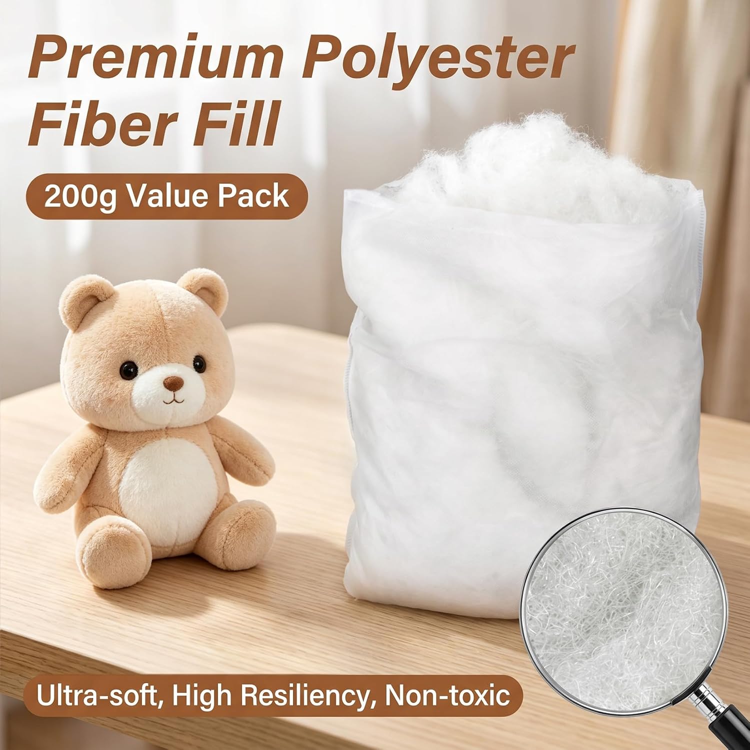 RAINFLOW 7.05oz Polyfill Stuffing Fiber Fill - Premium Polyester Filling, Fiberfill Stuffing for Stuffed Animals, Pillow, DIY Plush Dolls, Cushions and Crochet Crafts