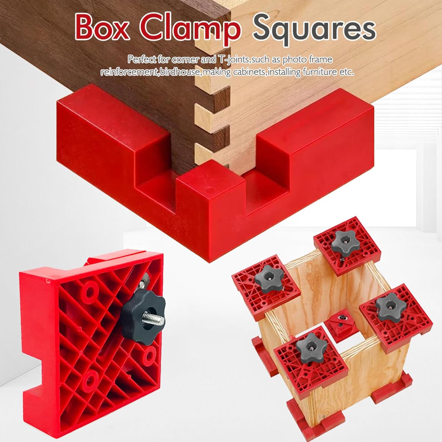 Pack of 4 Adjustable 90 Degree Woodworking Clamps Box Joint Clamping Systems for Precise T Joints Dados Butt Joints Accuracy Alignment Wood Clamps