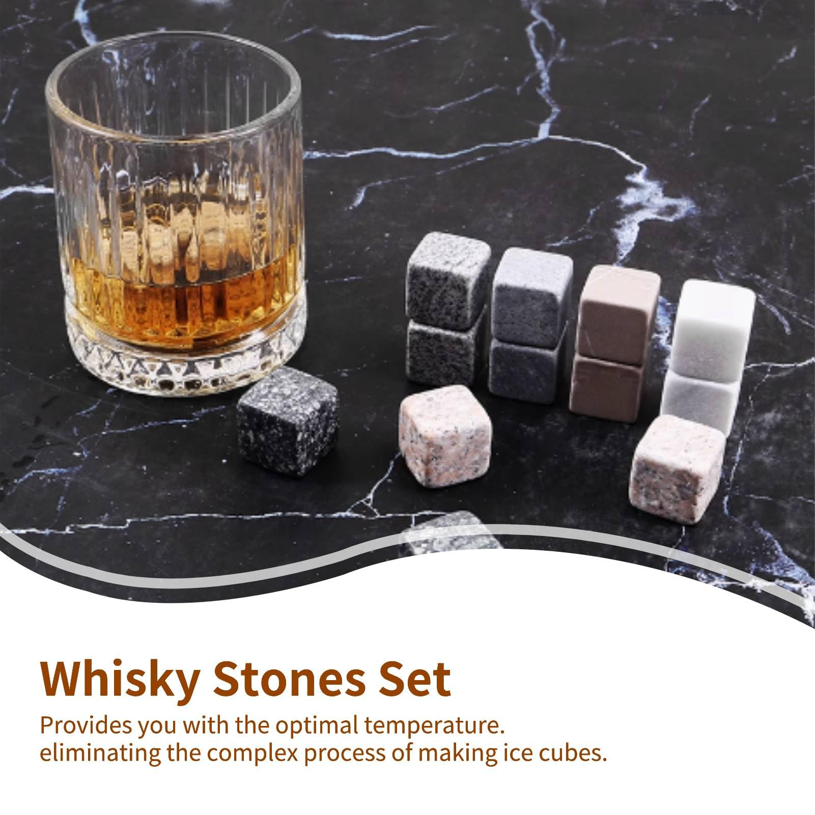Whiskey Stones Chilling Rocks Beverage Cooler Set, Basalt Beverage Chilling Stones with Storage Bag, Reusable Ice Cubes for Drinks, Whiskey Chilling Stones Ice Stones for Drinks(#1)