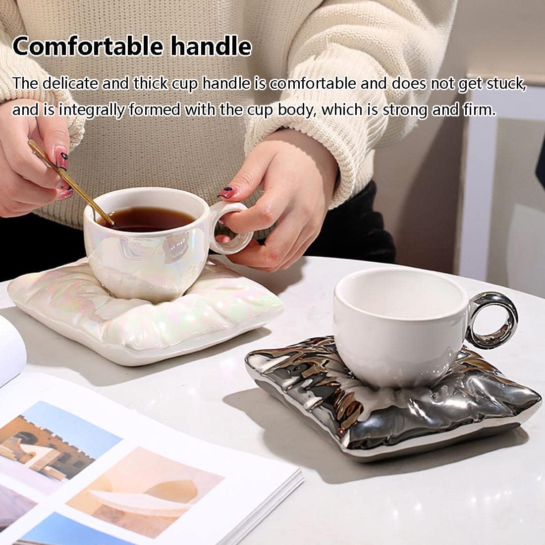 Ceramic Coffee Mug, Ceramic Mug with Saucer, Latte Cups and Espresso Mug, Cappuccino Cups with Saucers, Cup and Saucer Set, for Specialty Coffee Drinks, Latte, Cafe Mocha, Tea, 200ml