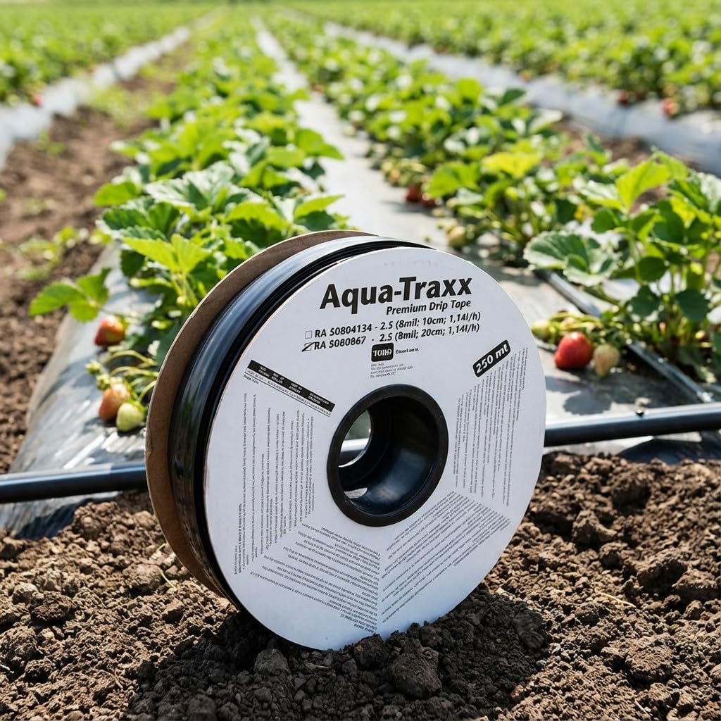 Suinga Cinta de Riego por Goteo 16mm Plana | Rollo de 250 metros | Goteros integrados a 20 cm | Ideal para Cultivos en Hilera, Huertos y agricultura | Sistema de Riego Eficiente