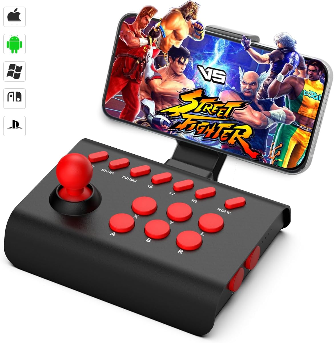 arVin Arcade Fight Stick Joystick Controlador de juego para iPhone iOS Android PC Fighting Stick para Nintendo Switch/PS3/PS4 Arcade Rocker Gamepad con Turbo y Marco para emuladores/Cloud/PS Remote Play/Steam