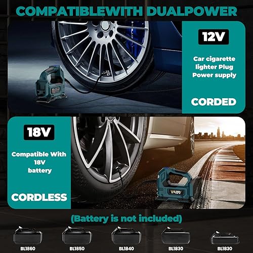 Vista 9 de Inflador de neumáticos inalámbrico Compresor de aire para batería Dewalt de 20 V máximo, bomba de aire portátil de mano de luz LED de 160 PSI