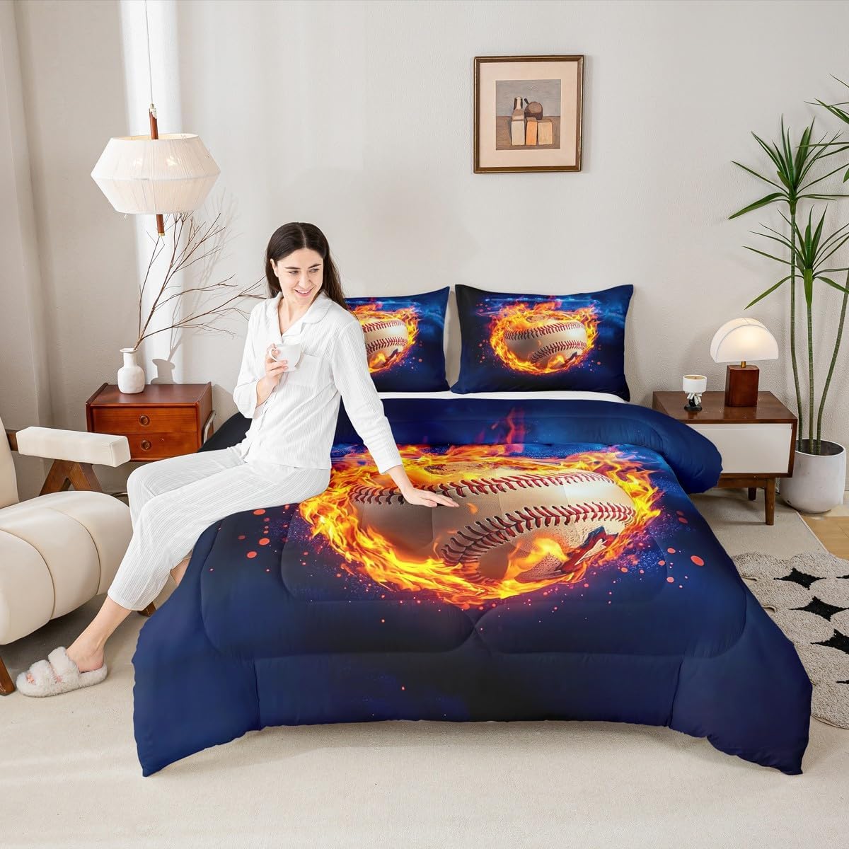 Feelyou Baseball Bedding Set Toddler Size Sports Game Comforter Set for Kids Teens Adults Baseball Gaming Duvet Quilt Gift for Baseball Lover Room Decor 2Pcs with 1 Pillow Case All Season Soft