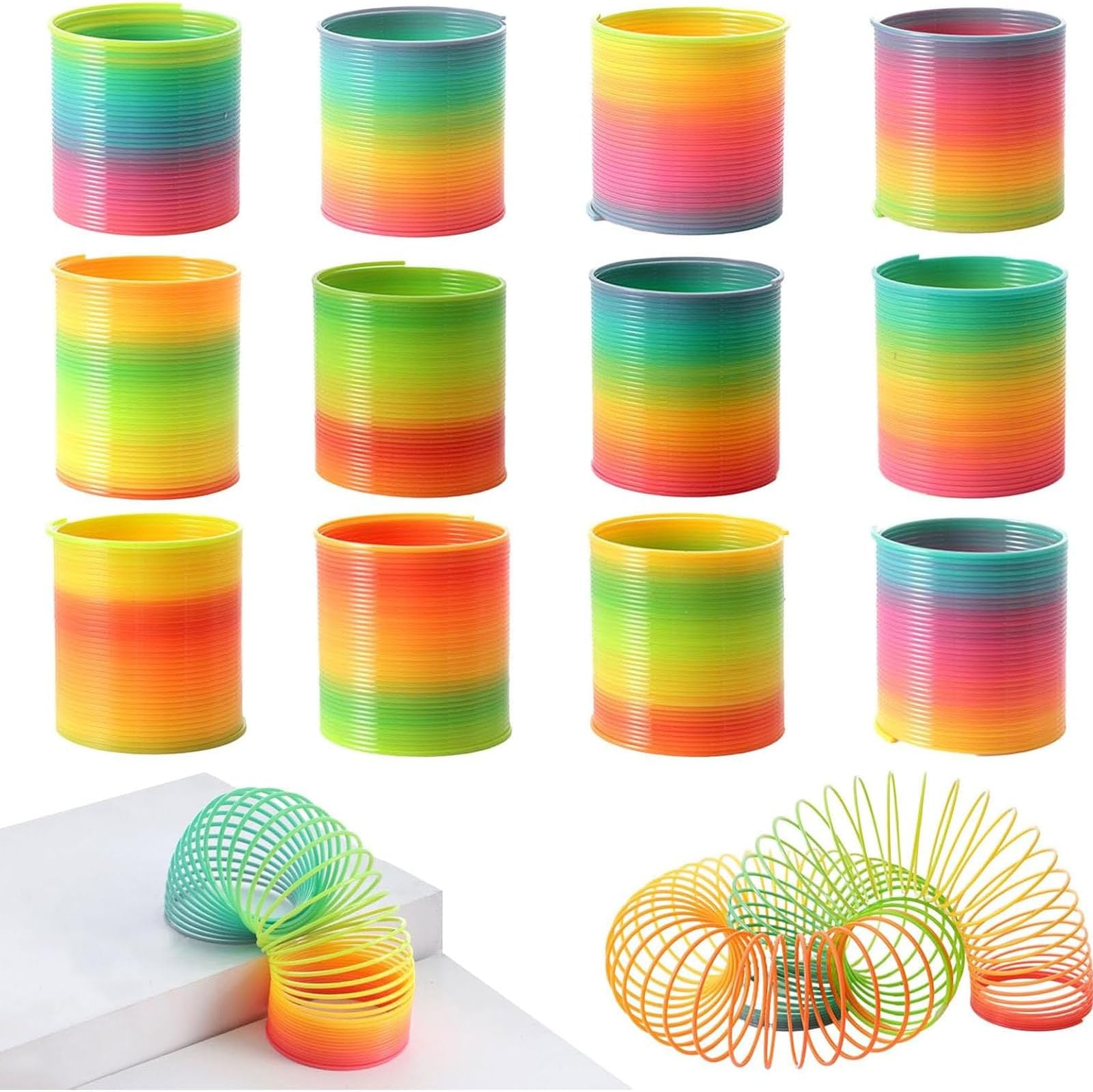 JOHOUSE Rainbow Magic Spring Party Favors for Kids, 12 PCS Colorful Plastic Spring Toy Treasure Box Toys Playdough Bulk Pack for Classroom Prizes Fun Goodie Bags Stuffers for Kids Birthday Present