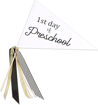 First Day of School Flag DIY 2026 Back to School Pennants, First Day of Preschool Flag with Ribbons Make Your Own School Photo Prop, White