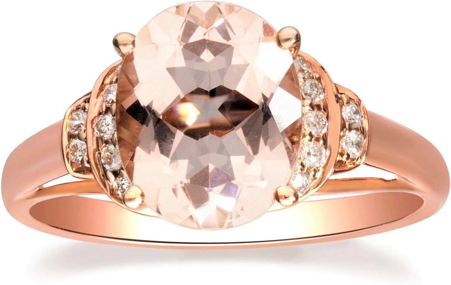Gin and Grace 10K Rose Gold Genuine Morganite Ring with Diamonds for women | Ethically, authentically & organically sourced (Oval-cut) shaped Morganite hand-crafted jewelry for her | Morganite Ring for women
