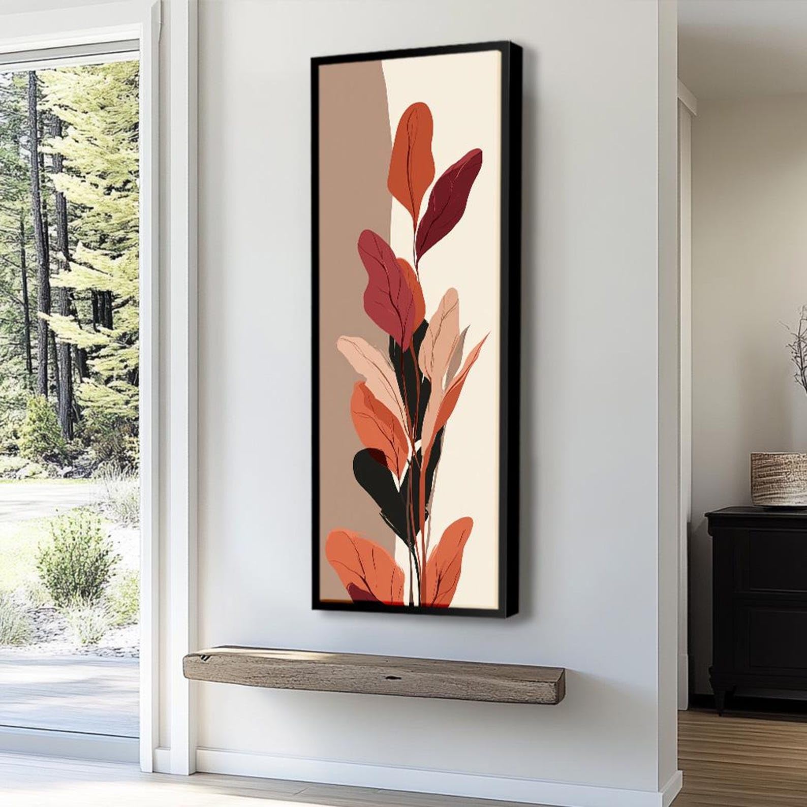 Tableau abstrait de feuilles sur toile vertical sans cadre 55x165 cm - 8